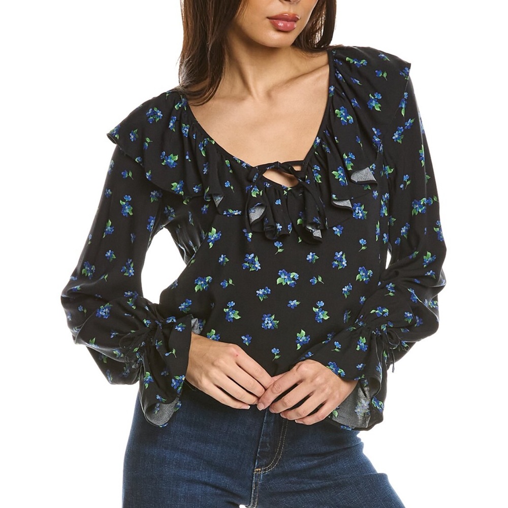 We Wore What NWT Ruffle Blouse Tie Front & Ruffle Sleeve. NWT. Floral. Size XL